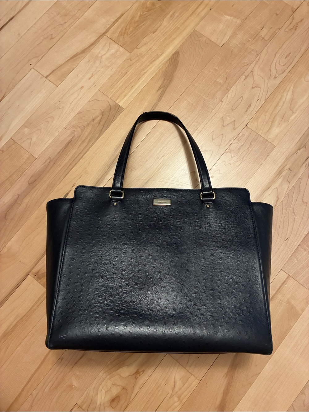 Kate Spade Classic Navy Ostrich-Texture Tote Bag with Double Handles
